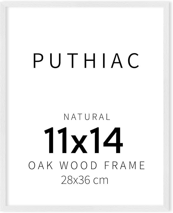 puthiac 11x14 Solid Oak Wood Picture Frame, Fits 8x10 with Mat or 11x14 Without Mat, Wall Display Only, Vertical or Horizontal, Plexi Front, 1 Pack, White