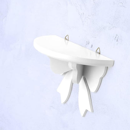 DOITOOL Wooden Floating Shelf Wall Mounted Nordic Style Butterfly Semicircle Storage Shelf for Wall for Bathroom Bedroom Kitchen Living Room (White)