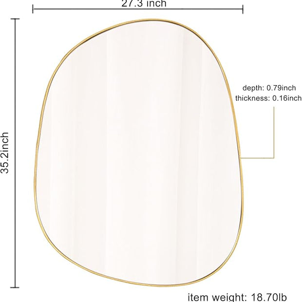 Asymmetrical Mirror for Wall Decor 27"*35", Modern Gold Framed Wall Mirror for Living Room Bathroom Bedroom Entryway ELE-STOU-0063Gold