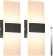 TRLIFE Dimmable LED Wall Sconces, Modern Wall Sconces Set of 2 Wall Mounted Lights 12W 3000K Warm White Hardwired Wall Sconce Lighting for Bedroom Bedside Bathroom Living Room Stairway(2 Pack, Black)