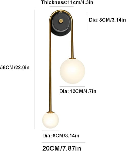 Modern Wall Sconce Set of 2 Mid Century Black Gold Wall Lamp with 2 Milk Glass Shade U-Shape Linear Wall Light for Bedside Dining Room Bathroom