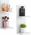 Floating Wall Shelves Set of 2, White Solid Wood Double Layer Wall Mounted Shelf, 20 x 8 x 6 Inches, Modern Storage for Bedroom, Bathroom, Kitchen, Home Decor, Plants & Cosmetics