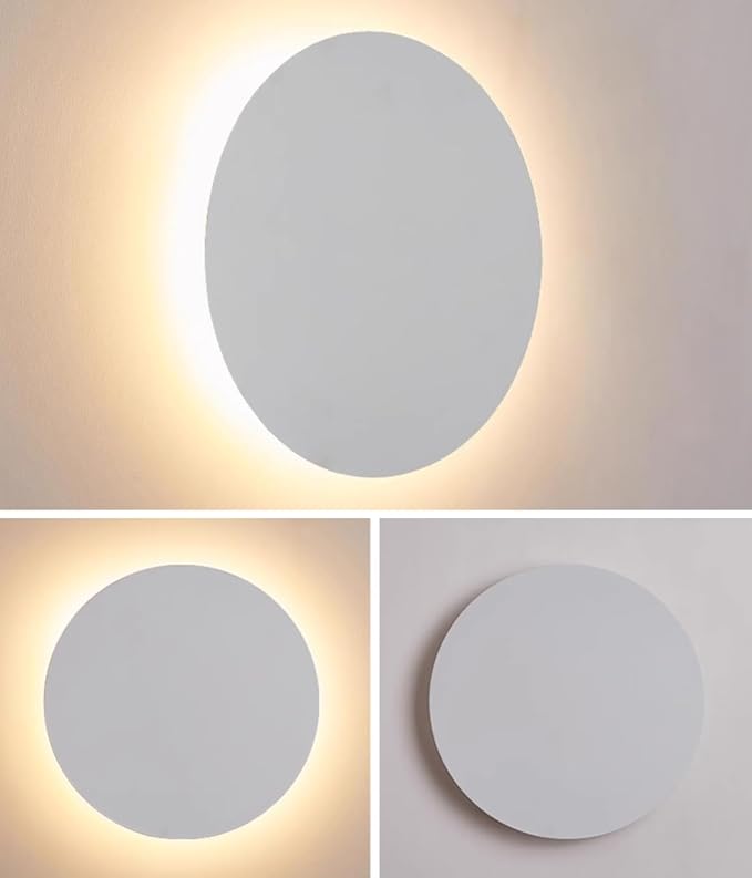 White Modern Wall Sconce Round Disc Sconces Wall Lighting Metal Circular Stairwell Lighting 3000K Warm LED Wall Lights for Living Room Bedroom Stairway - 20