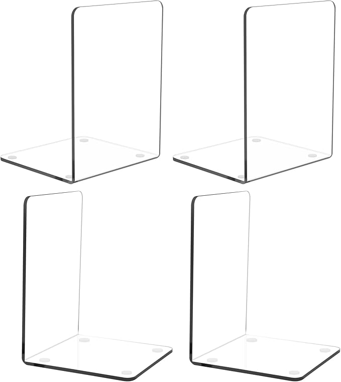 MerryNine 2 Pair Plastic Acrylic Bookends Pair Organizer Bookshelf Decor Decorative Bedroom Library Office School Supplies Stationery Gift (3.54x4.72x6.7 Inch)