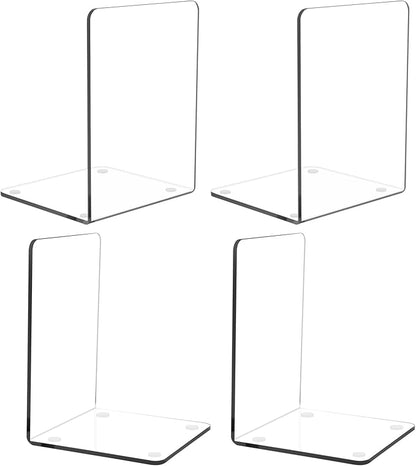 MerryNine 2 Pair Plastic Acrylic Bookends Pair Organizer Bookshelf Decor Decorative Bedroom Library Office School Supplies Stationery Gift (3.54x4.72x6.7 Inch)