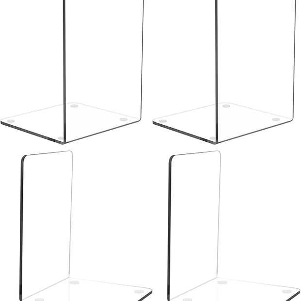 MerryNine 2 Pair Plastic Acrylic Bookends Pair Organizer Bookshelf Decor Decorative Bedroom Library Office School Supplies Stationery Gift (3.54x4.72x6.7 Inch)