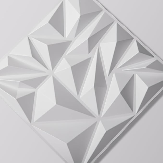 Art3d 50-Pack 3D Wall Panels for Interior Wall Decor, Modern Diamond Textured Accent Wall Paneling for Gaming Living Room TV Wall Background, 12 x 12 inch White