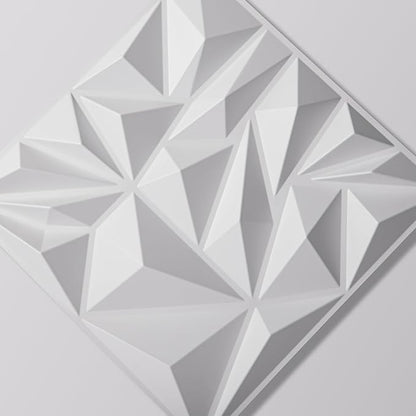 Art3d 50-Pack 3D Wall Panels for Interior Wall Decor, Modern Diamond Textured Accent Wall Paneling for Gaming Living Room TV Wall Background, 12 x 12 inch White
