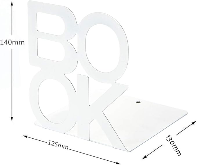 Book Ends - Decorative Metal Book Ends Supports for Bookrack Desk (White 2Pack)
