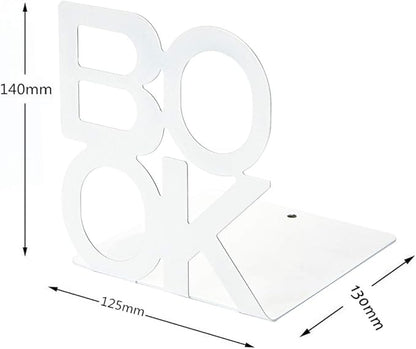 Book Ends - Decorative Metal Book Ends Supports for Bookrack Desk (White 2Pack)