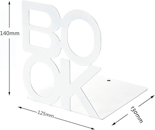 Book Ends - Decorative Metal Book Ends Supports for Bookrack Desk,Books, Unique Appearance Design,Heavy Duty (White)