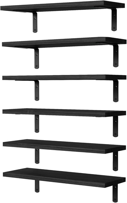 Floating Shelves Set of 6, Wooden Floating Shelves for Wall Decor, Farmhouse Shelf for Bedroom, Wall Mounted Bathroom Storage Shelves, Floating Book Shelves for Living Room