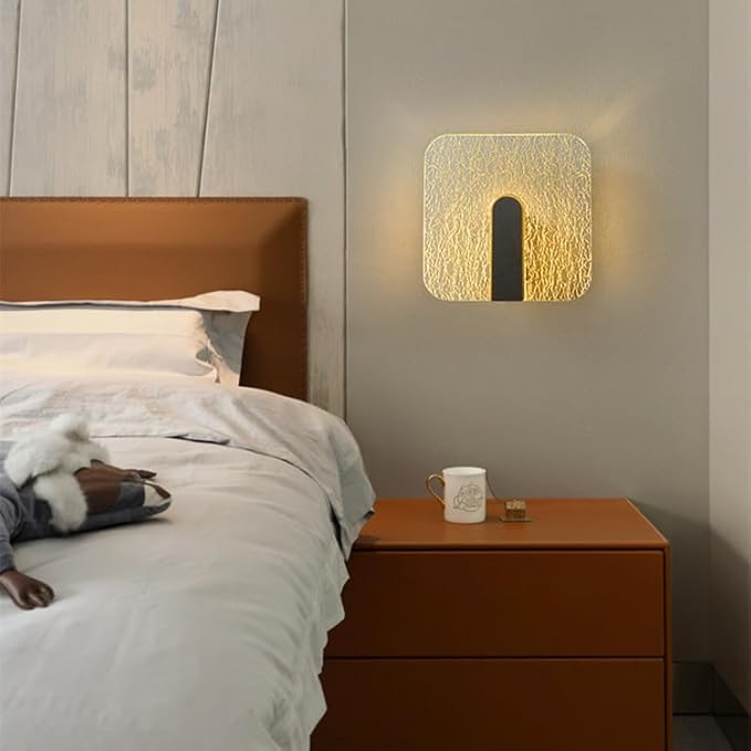 Acrylic Wall Lamp Modern Bedroom Bedside Lamp Minimalist Corridor Aisle Stair Light Study Living Room Background Wall Sconces Indoor Decoration (Square)