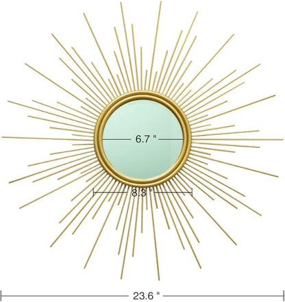 MAIKAILUN Sunburst Mirror, 24" Boho Mirror, Gold Sun Decorative Mirrors for Wall Decor, Small Mid Century Modern Small Living Room