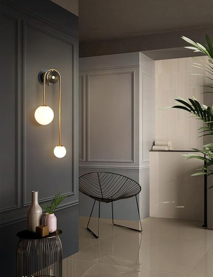 Modern Gold Wall Sconce Mid Century Gold Wall Lamp U-Shape Linear Wall Light with Milk Glass Shade Wall Lamp for Bedside Dining Room Bathroom