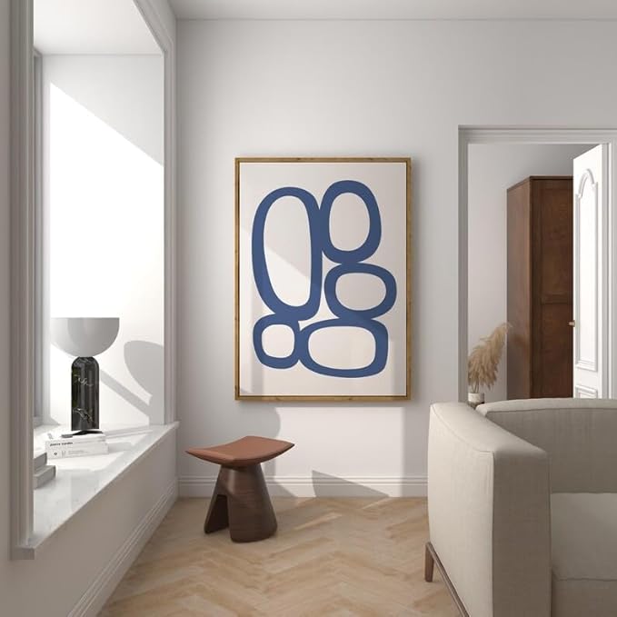 Nationcog Mid-Century Blue Beige Organic Circles Art, Minimalist Modern Wall Decor, Simple Contemporary Home Accent, Trendy Valentines Gift (Unframed) (20x30)