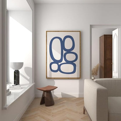 Nationcog Mid-Century Blue Beige Organic Circles Art, Minimalist Modern Wall Decor, Simple Contemporary Home Accent, Trendy Valentines Gift (Unframed) (20x30)