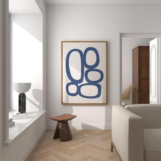 Nationcog Mid-Century Blue Beige Organic Circles Art, Minimalist Modern Wall Decor, Simple Contemporary Home Accent, Trendy Valentines Gift (Unframed) (24x36)