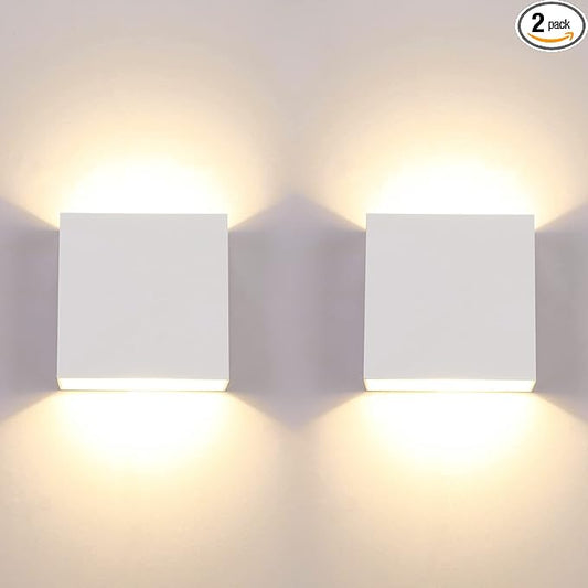 Lightess Modern Wall Sconce Mini 10W White Hardwired, Set of 2 Up Down Wall Mount Lights Indoor Mini Metal LED Wall Lamp for Living Room Bedroom Hallway Decor, Warm White, O1181TP
