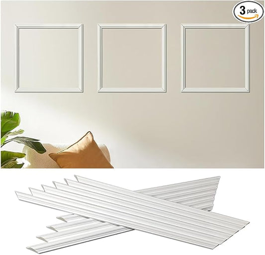 3 Frames 24 x 24” Premade Wainscoting Panels, Pre-Cut Accent WallMolding Kit, WallPanels for Interior WallDecor