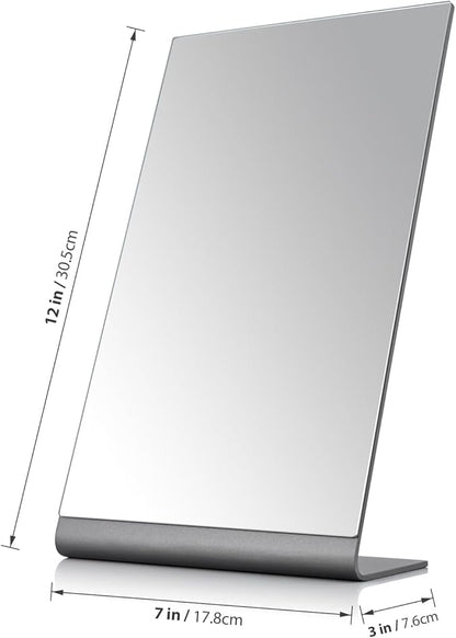 12"x7" Frameless Flat Makeup Mirror, Free Standing Vanity Mirror for Bathroom Countertop, Desk or Jewelry Display, Perfect for Makeup & Shaving, Space Black