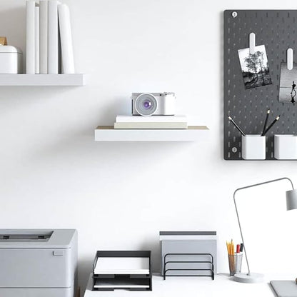 Floating Wall Shelf Oak and White Honeycomb MDF Metal 19.7x9.1 in, Modern Storage for Living Room Office, Durable Space-Saving Display Unit with Easy Installation Mounting
