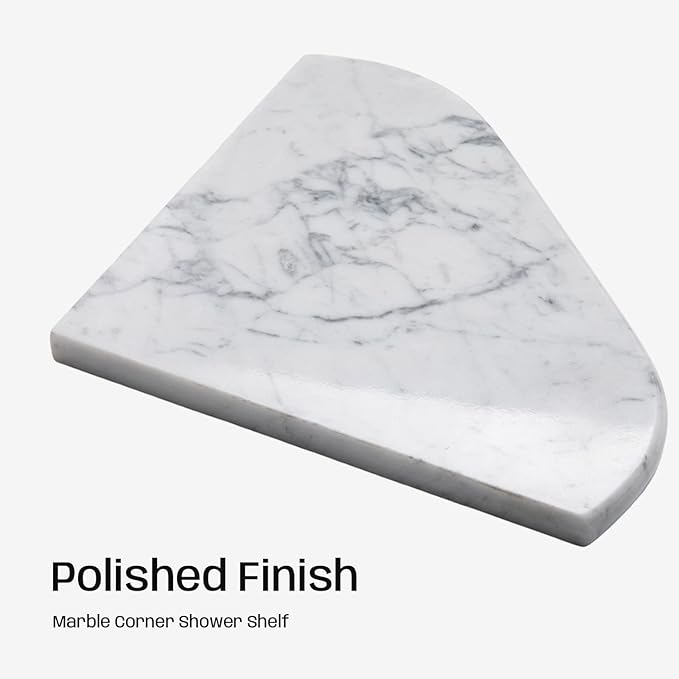 Marble Corner Shower Shelf, 8 Inch Carrara White Marble Corner Shelf for Bathroom Shower Decor, Wall Mounted, Polished, 1 Pc
