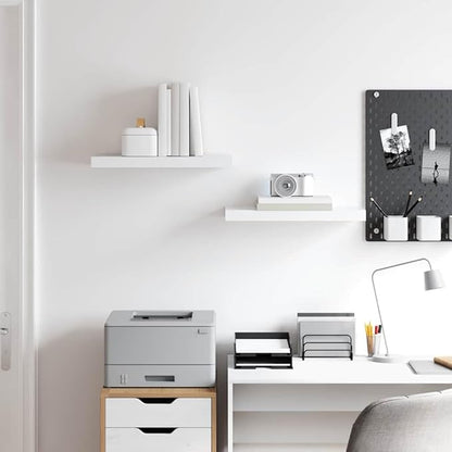 White Honeycomb MDF Floating Wall Shelf Set of 2 with Metal Brackets for Modern Home Office Decor, Invisible Mounting System, Space-Saving Display Shelves for Books
