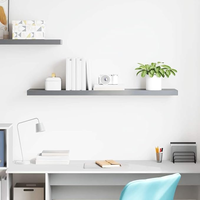 Grey Floating Wall Shelf with Honeycomb Design, MDF and Metal Construction, 47.2x9.3x1.5 Inches, Modern Wall Mounted Storage for Decor and Books, Durable and Space-Saving,