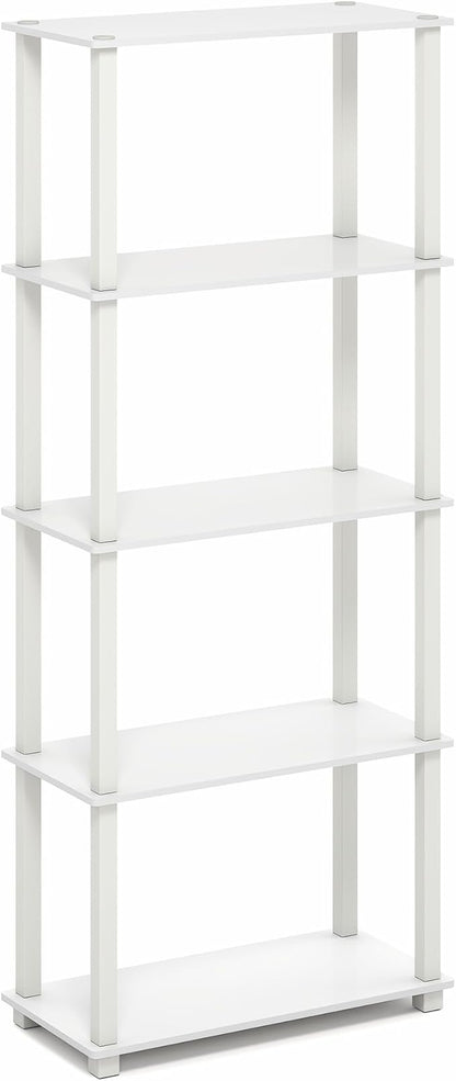 Furinno Turn-S-Tube Book Shelf, 5-Tier Toolless Storage Shelves with Square Tubes, Shelving Unit for Organization and Storage for Living Room, Home Office, White