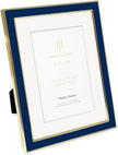 Isaac Jacobs 6x8 (Matted 4x6) Navy Enamel Picture Frame with Gold Metal Edge and Easel, Tabletop Display, Wall Décor, Photo Gallery, (6x8 (Matted 4x6), Navy with Gold)