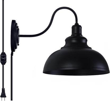 Lightess Dimmable Wall Sconce Plug in, Industrial Farmhouse Sconce with Dimmer On Off Switch, Black Barn Light Gooseneck Light Fixture, OLB11