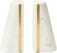 Main + Mesa Geometric Marble Bookends with Brass Inlay, White