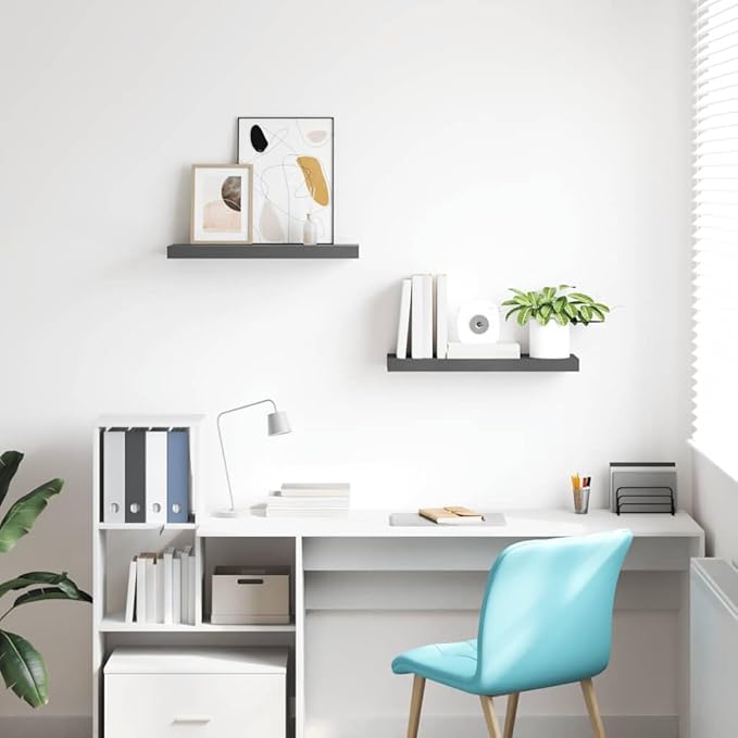 Glossy Gray Honeycomb MDF and Metal Floating Wall Shelf Set of 2, Modern Storage for Books and Decor, Sturdy Design with High-Gloss Finish