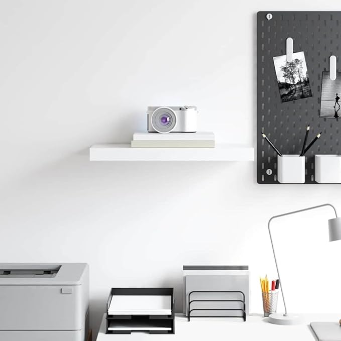 White Honeycomb MDF Floating Wall Shelf with Metal Frame, 19.7 x 9.1 x 1.5 Inches, Modern Storage Display for Home Decor, 4-Piece Set