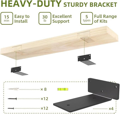 Habudda Floating Shelves, Wall Shelf, Unfinished Solid Natural Wood for DIY