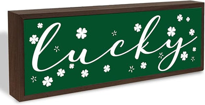 St Patricks Day Decoration, Happy St. Patrick's Day Wooden Wall Art, Lucky Shamrocks Decoration, Rustic Farmhouse Decor for Shelf, Home Decor, Irish Gift for Women Men 9.5x3.1x1 inches