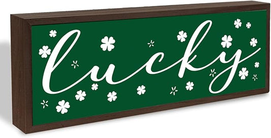 St Patricks Day Decoration, Happy St. Patrick's Day Wooden Wall Art, Lucky Shamrocks Decoration, Rustic Farmhouse Decor for Shelf, Home Decor, Irish Gift for Women Men 9.5x3.1x1 inches
