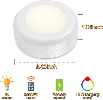 Wireless 16 Color Changing LED Puck Light 6 Pack LED Under Cabinet Lighting Closet Light Battery Powered Night Lights with Remote Control Dimmer & Timing Function