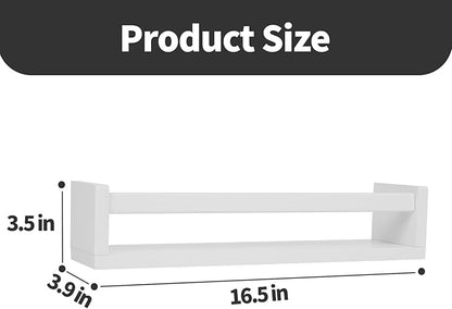 Floating Shelves - Wall Mounted Storage Shelves for Bathroom, Kitchen, Living Room and Bedroom, Natural Pine Wood, with Side Panels and Cross Bar (Set of 4) (White, 16.5")