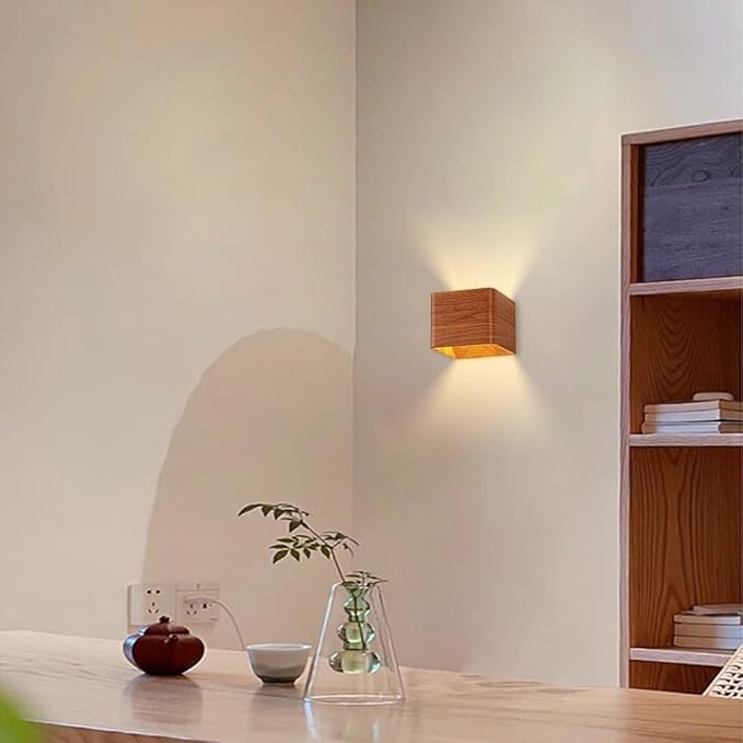 Modern Wall Light Small 7W LED 3000K Warm Light Fixtures Indoor Up Down Wall Wash Lamp Minimalist Wall Sconce Lighting for Living Room Bedroom Hallway Corridor Stairs(Wood Grain)