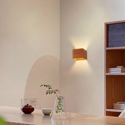 Modern Wall Light Small 7W LED 3000K Warm Light Fixtures Indoor Up Down Wall Wash Lamp Minimalist Wall Sconce Lighting for Living Room Bedroom Hallway Corridor Stairs(Wood Grain)