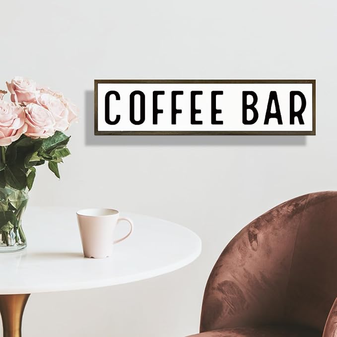 Coffee Bar Signs for Kitchen, Farmhouse Decor for Shelf, Rustic Wooden Wall Hanging Sign, Coffees Decoration for Cafe, Bar or Coffee Corner, Decorative Wooden Box Signs, 17.8x4x1.2 inches