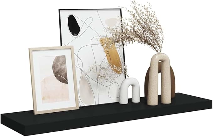 Black Honeycomb MDF Floating Wall Shelf with Invisible Mounting System, 35.4 Inch Long Metal Medium Shelf for Home Decor and Display Storage