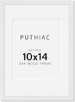puthiac 10x14 Solid Oak Wood Picture Frame, Fits 8x10 with Mat or 10x14 Without Mat, Wall Display Only, Vertical or Horizontal, Plexi Front, 1 Pack, White