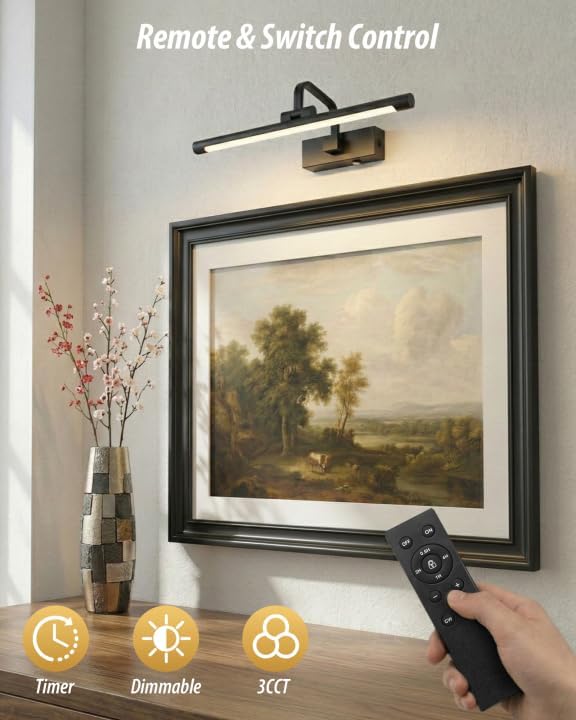 URSOLA 16“ Picture Lights for Wall, Black Battery Operated Picture Frame Light, Dimmable LED Light Over Picture Frame with 3 CCT, Display for Gallery, Living Room, Bedroom, Hallway