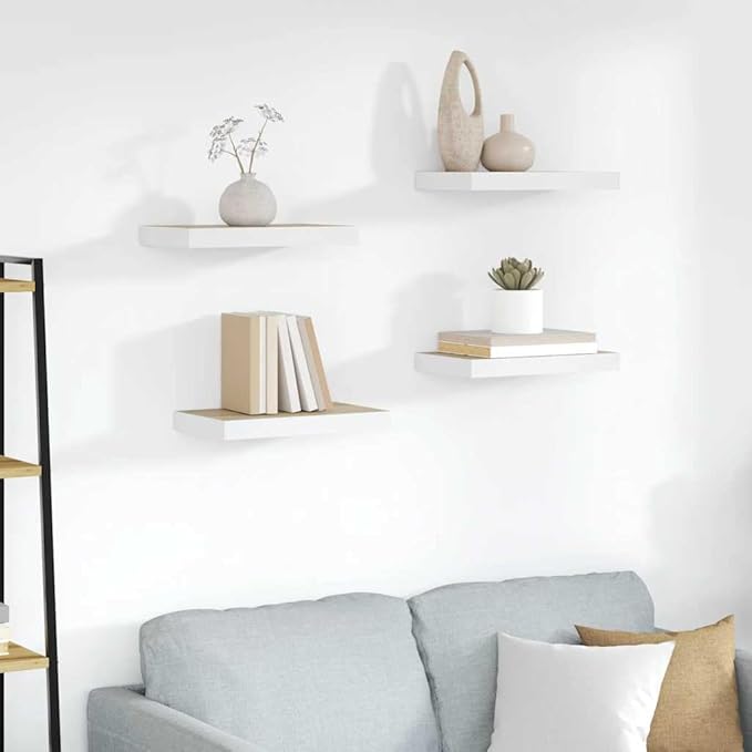 Wall Shelf Set of 4 Oak and White Honeycomb MDF Metal Floating Shelves for Modern Home Decor and Versatile Display Storage