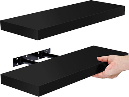 Sorbus Floating Shelves for Wall – 16 Inch Floating Shelf for Kitchen, Bedroom, Living Room, Bathroom, Home & Wall Decor - Mounted Bathroom Shelves with Invisible Brackets (Black, 2 Pack)