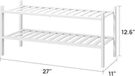White Shoe Rack for Entryway, 2 Tier Shoe Organizer for Hallway Closet, Bamboo Wood Shoe Racks for Indoor Outdoor (White, 2-Tier)