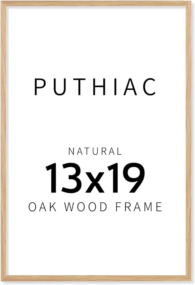 puthiac 13x19 Solid Oak Wood Picture Frame, Fits 11x17 with Mat or 13x19 Without Mat, Wall Display Only, Vertical or Horizontal, Plexi Front, 1 Pack, Natural Oak